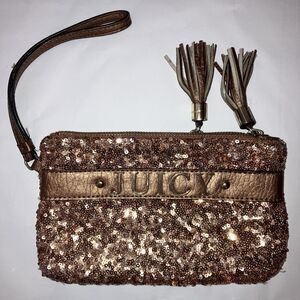 JUICY COUTURE Sequin Logo Double Wristlet Handbag Pink-ish Gold Cell Phone Bag